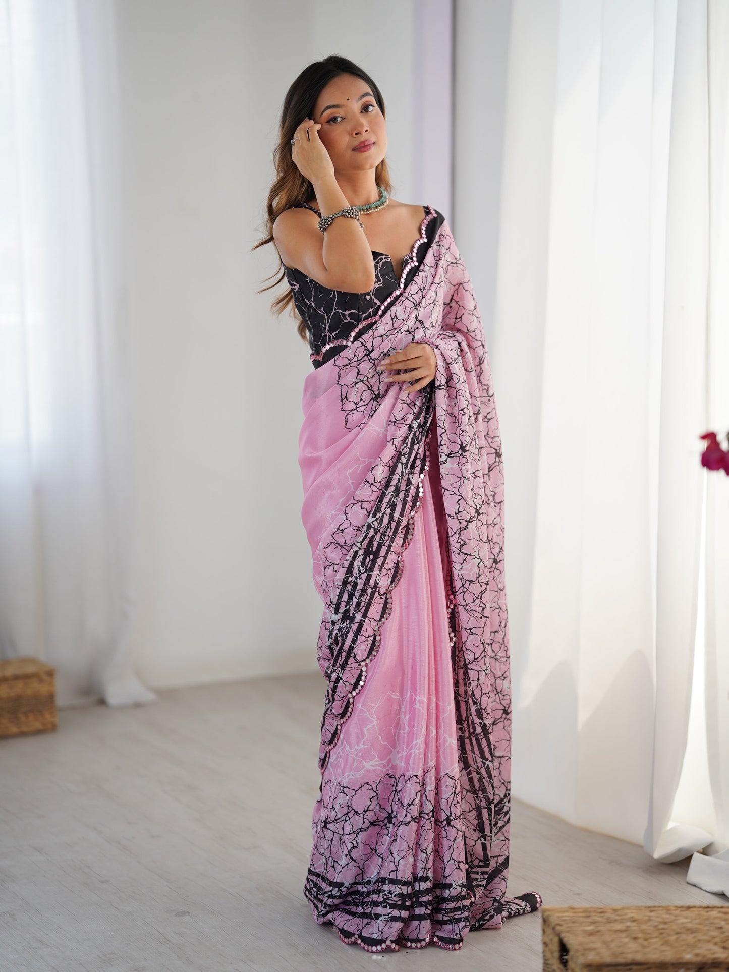 Jyoti Fashion Women's Pink Chinon Digital Printed Designer Saree with Blouse - Swadesiicart