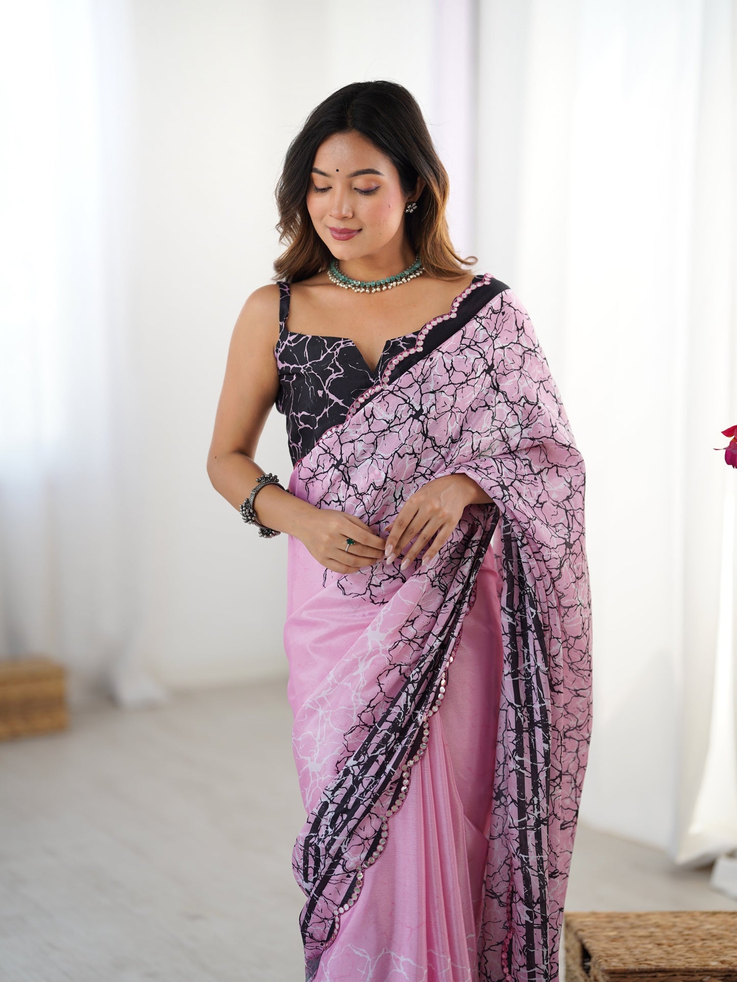 Jyoti Fashion Women's Pink Chinon Digital Printed Designer Saree with Blouse - Swadesiicart