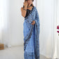 Jyoti Fashion Women's Blue Chinon Digital Printed Designer Saree with Blouse - Swadesiicart