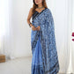 Jyoti Fashion Women's Blue Chinon Digital Printed Designer Saree with Blouse - Swadesiicart