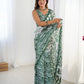 Jyoti Fashion Women's Green Chinon Digital Printed Designer Saree with Blouse - Swadesiicart