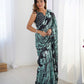 Jyoti Fashion Women's Sea Green Chinon Digital Printed Designer Saree with Blouse - Swadesiicart