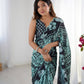 Jyoti Fashion Women's Sea Green Chinon Digital Printed Designer Saree with Blouse - Swadesiicart