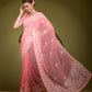 Jyoti Fashion Women's Pink Lakhnavi Thread work Georgette Saree with Blouse | Swadesiicart