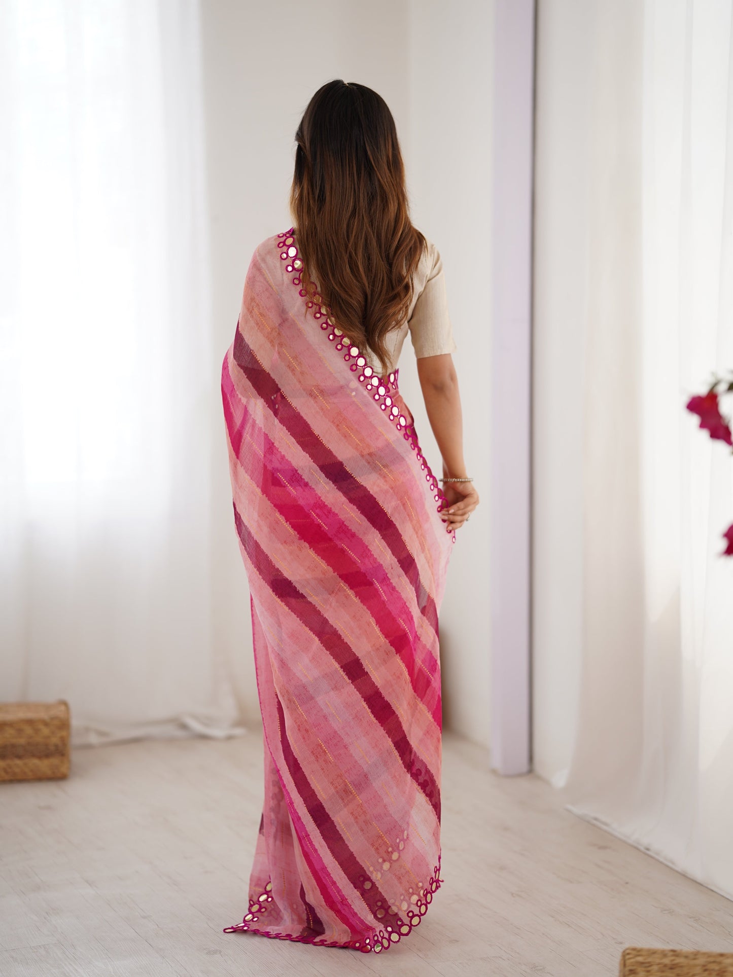 Jyoti Fashion Women's Pink Chinon Leriya Zari Printed Designer Saree with Blouse - Swadesiicart