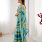 Jyoti Fashion Women's Sky Blue Chinon Leriya Zari Printed Designer Saree with Blouse - Swadesiicart