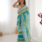Jyoti Fashion Women's Sky Blue Chinon Leriya Zari Printed Designer Saree with Blouse - Swadesiicart