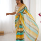 Jyoti Fashion Women's Yellow Chinon Leriya Zari Printed Designer Saree with Blouse - Swadesiicart