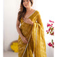 Jyoti Fashion Women's Mustard Box Chiffon Moti Lace Border Designer Saree with Blouse - Swadesiicart
