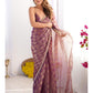 Jyoti Fashion Women's Purple Box Chiffon Moti Lace Border Designer Saree with Blouse | Swadesiicart