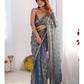 Jyoti Fashion Women's Blue Box Chiffon Moti Lace Border Designer Saree with Blouse - Swadesiicart