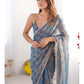 Jyoti Fashion Women's Blue Box Chiffon Moti Lace Border Designer Saree with Blouse - Swadesiicart