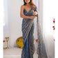 Jyoti Fashion Women's Blue Box Chiffon Moti Lace Border Designer Saree with Blouse - Swadesiicart