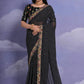 Jyoti Fashion Women's Black Coding Sequence Georgette Saree with Blouse | Swadesiicart