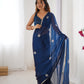 Jyoti Fashion Women's Navy Blue Soft Fendy Embroidered Designer Saree with Blouse - Swadesiicart