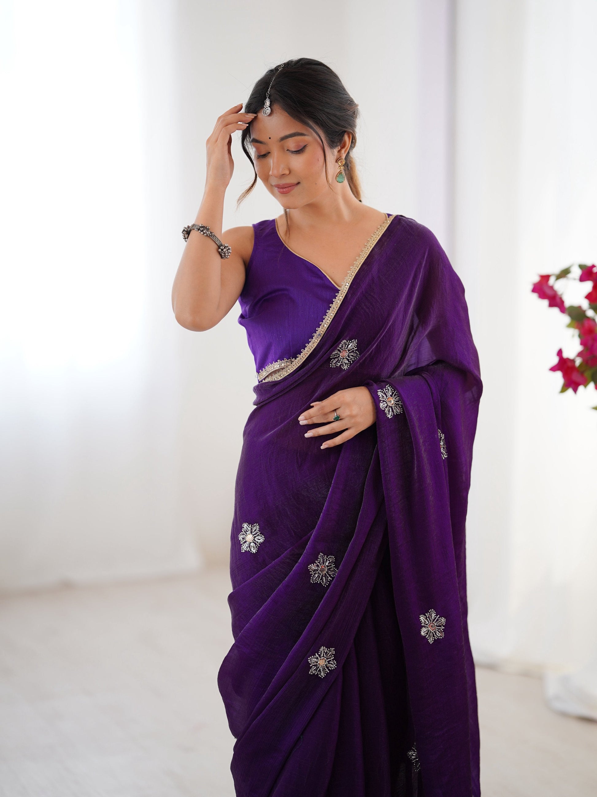 Jyoti Fashion Women's Purple Soft Fendy Embroidered Designer Saree with Blouse - Swadesiicart