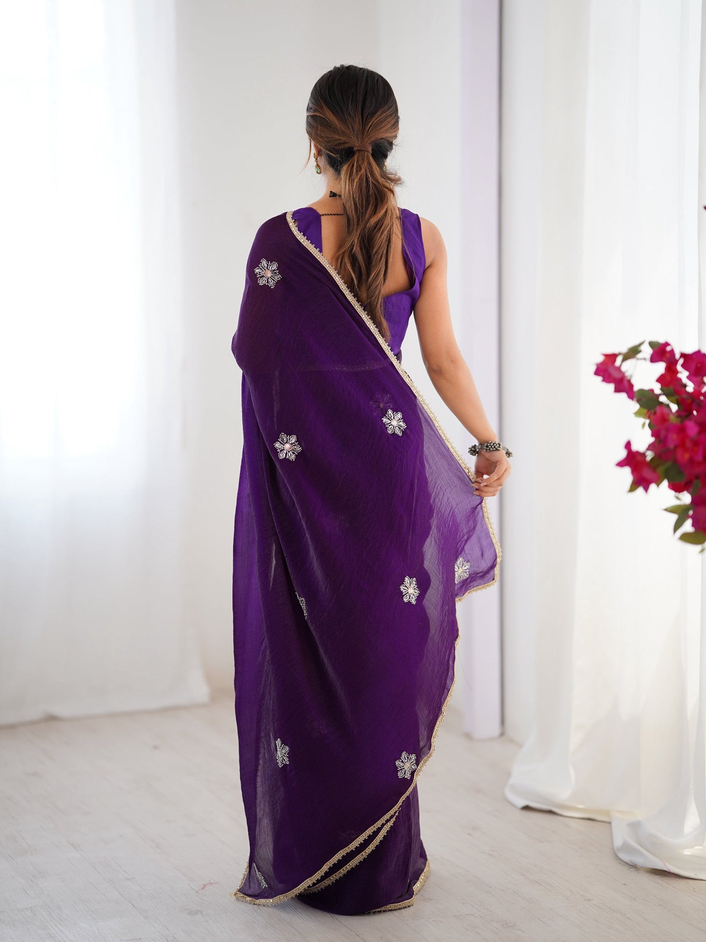 Jyoti Fashion Women's Purple Soft Fendy Embroidered Designer Saree with Blouse - Swadesiicart