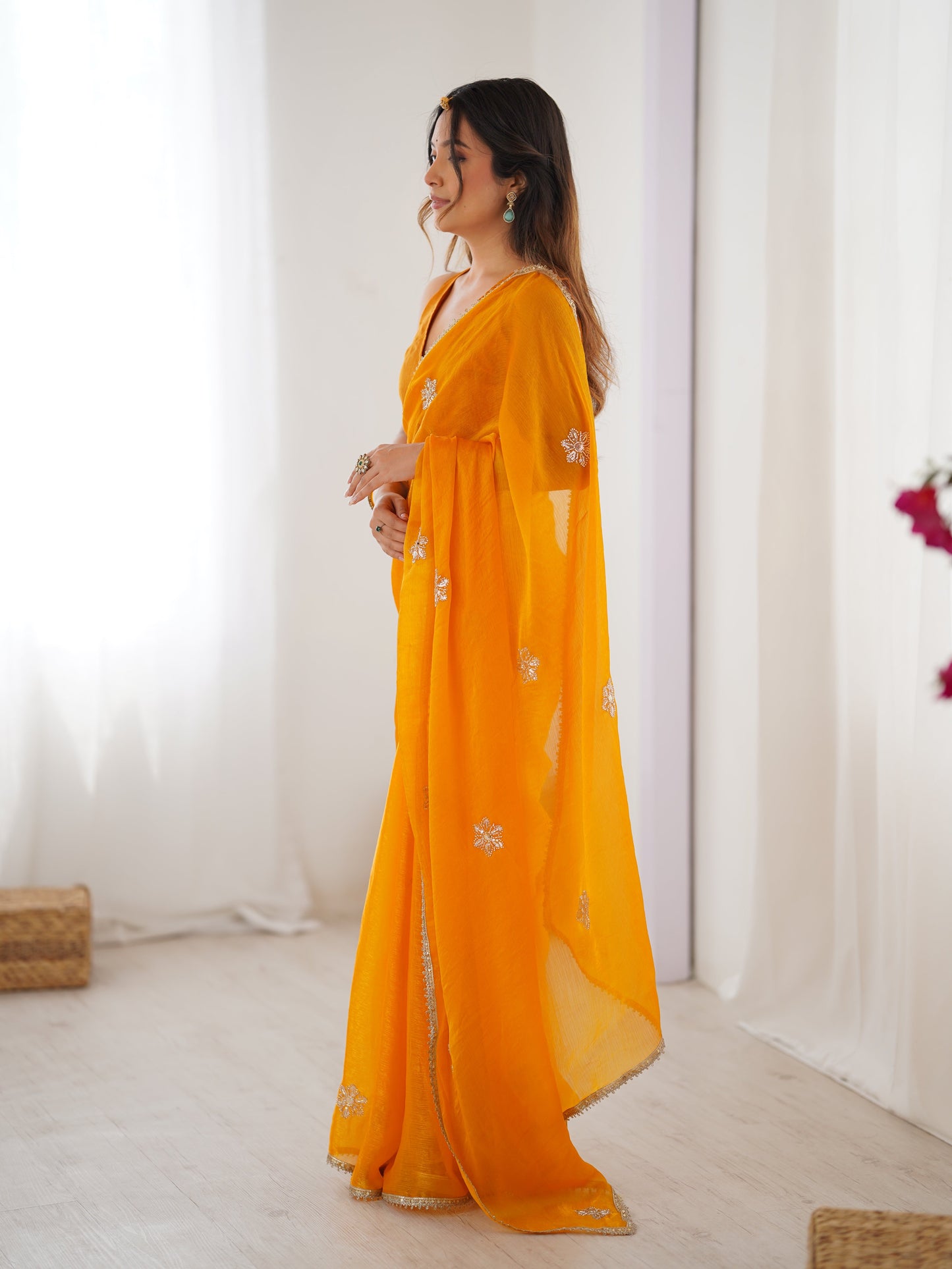 Jyoti Fashion Women's Yellow Soft Fendy Embroidered Designer Saree with Blouse - Swadesiicart