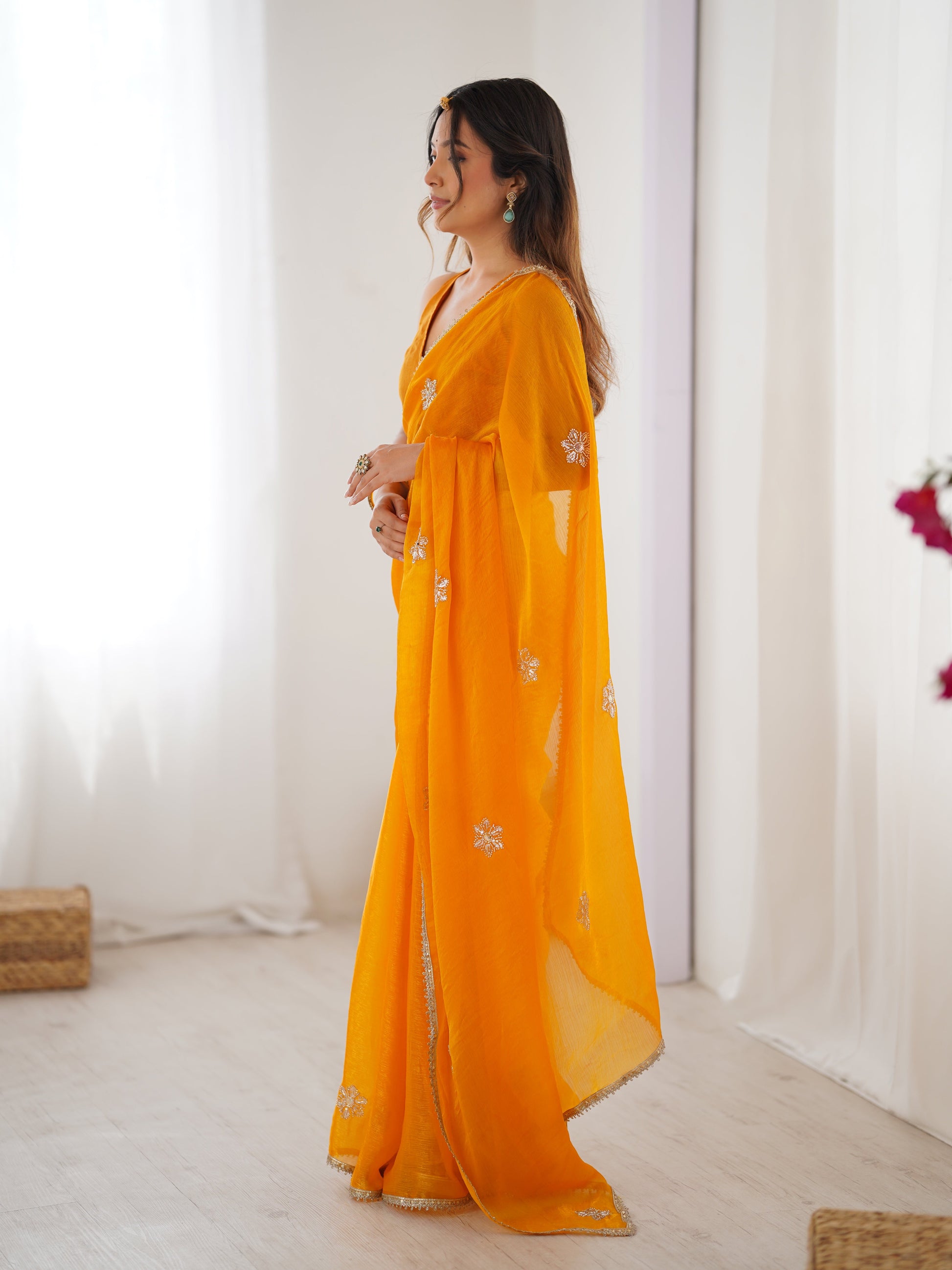 Jyoti Fashion Women's Yellow Soft Fendy Embroidered Designer Saree with Blouse - Swadesiicart