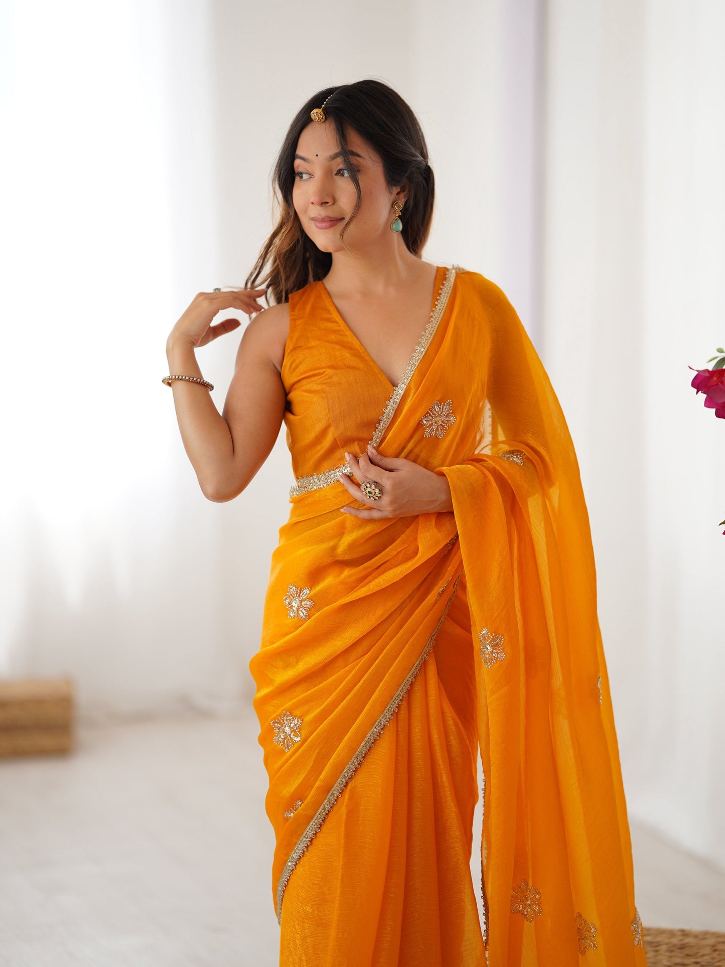 Jyoti Fashion Women's Yellow Soft Fendy Embroidered Designer Saree with Blouse - Swadesiicart