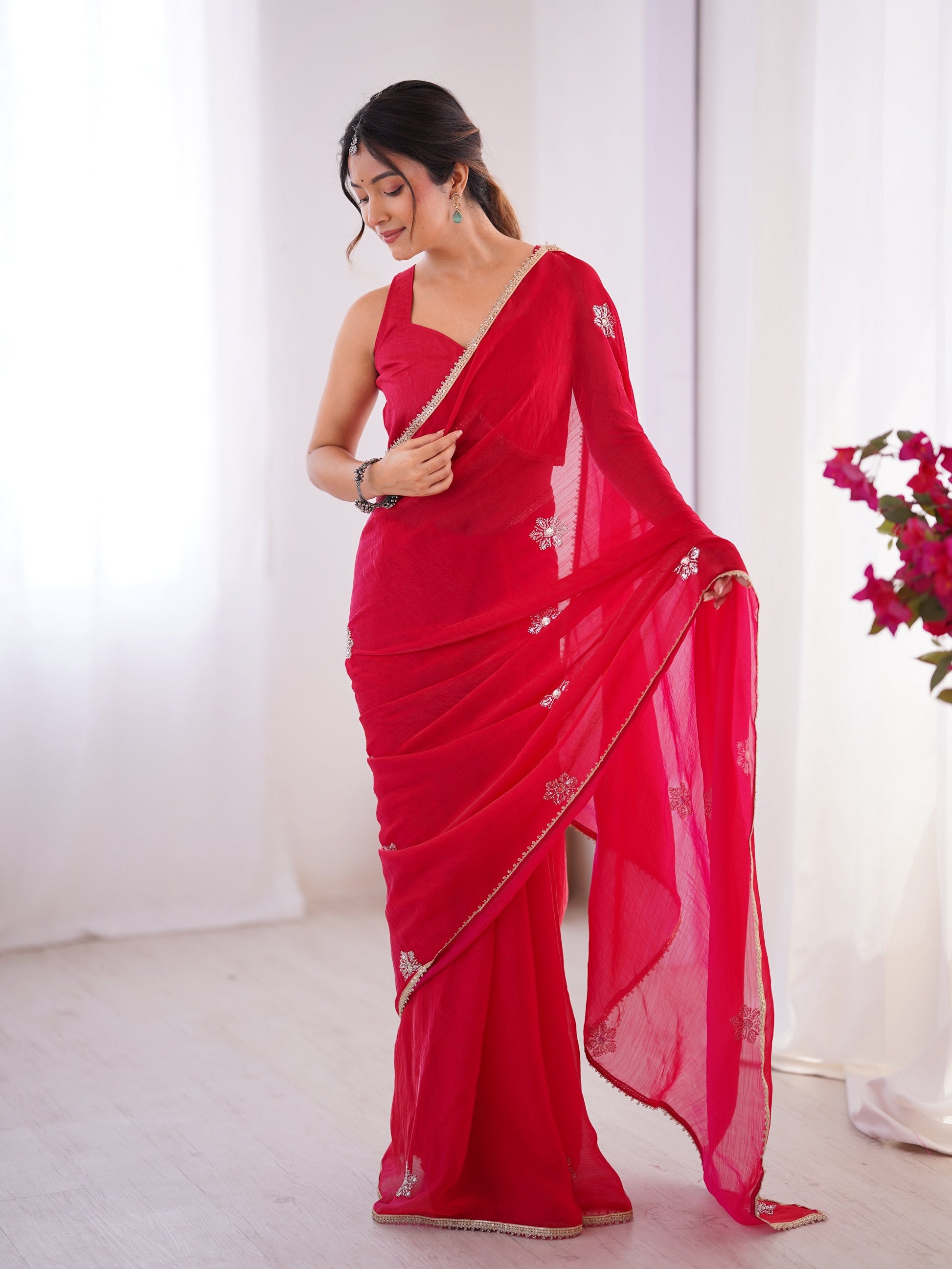 Jyoti Fashion Women's Pink Soft Fendy Embroidered Designer Saree with Blouse - Swadesiicart