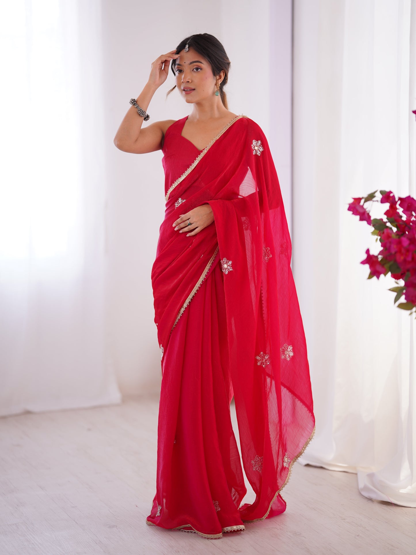 Jyoti Fashion Women's Pink Soft Fendy Embroidered Designer Saree with Blouse - Swadesiicart