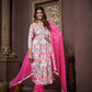 Jyoti Fashion Women's Pink Rayon Floral Print with Handwork Designer Kurta Set with Dupatta | Swadesiicart