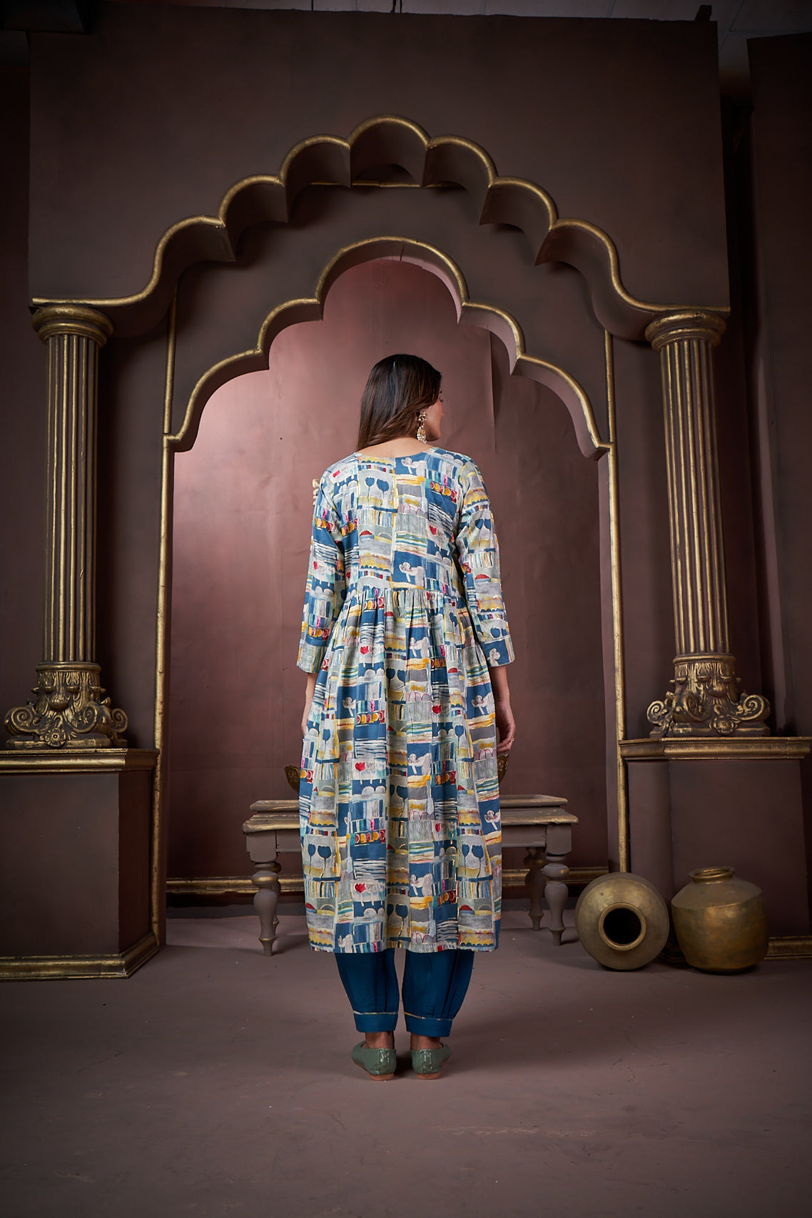 Jyoti Fashion Women's Navy Blue Rayon Floral Print with Handwork Designer Kurta Set with Dupatta | Swadesiicart