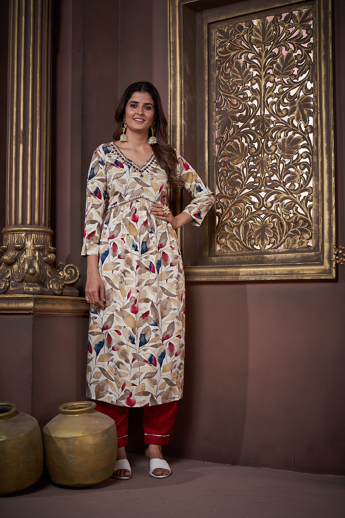 Jyoti Fashion Women's Maroon Rayon Floral Print with Handwork Designer Kurta Set with Dupatta | Swadesiicart