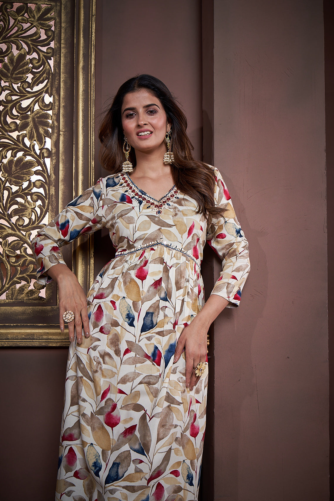 Jyoti Fashion Women's Maroon Rayon Floral Print with Handwork Designer Kurta Set with Dupatta | Swadesiicart