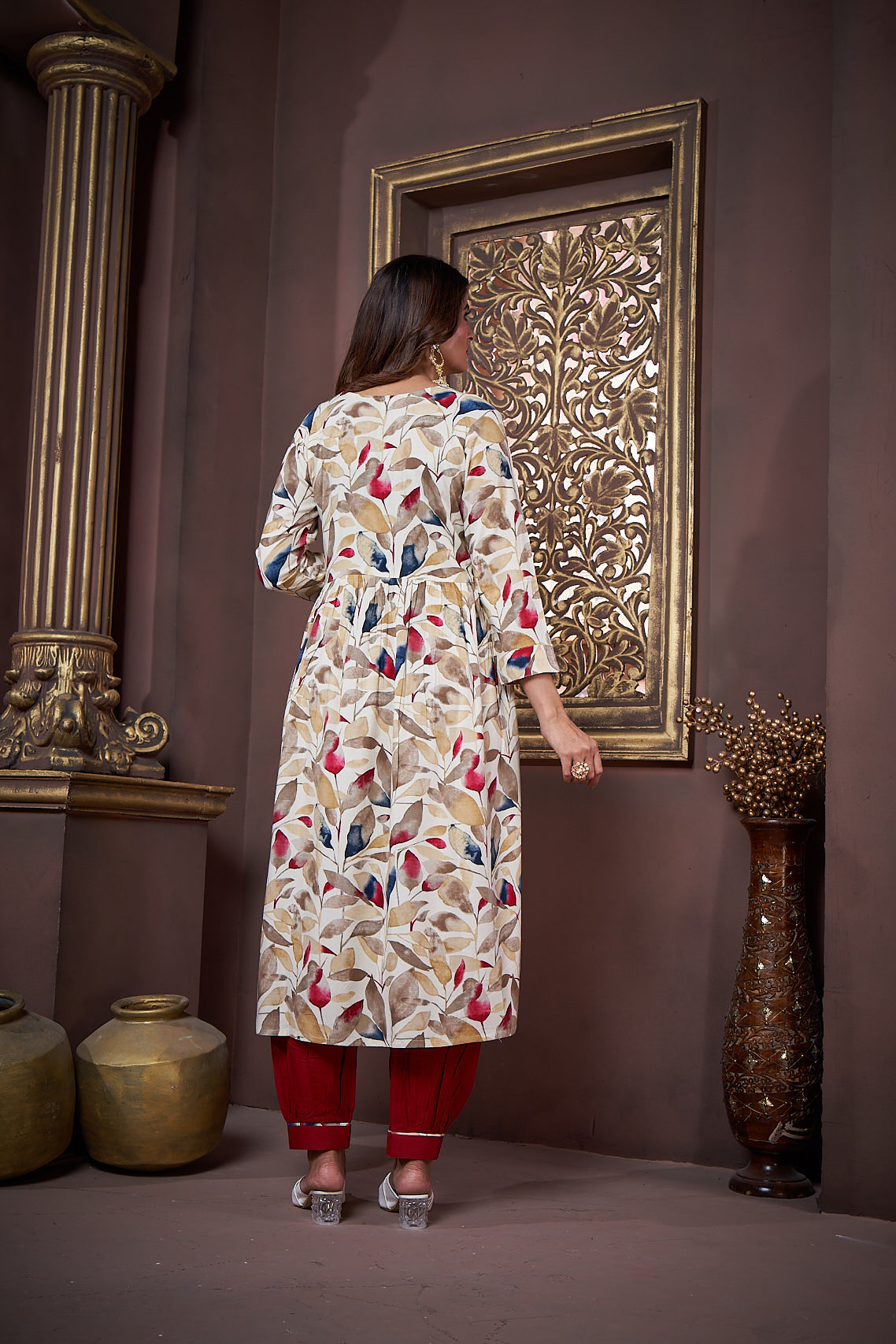 Jyoti Fashion Women's Maroon Rayon Floral Print with Handwork Designer Kurta Set with Dupatta | Swadesiicart