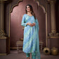 Jyoti Fashion Women's Sky Blue Rayon Floral Print with Handwork Designer Kurta Set with Dupatta | Swadesiicart