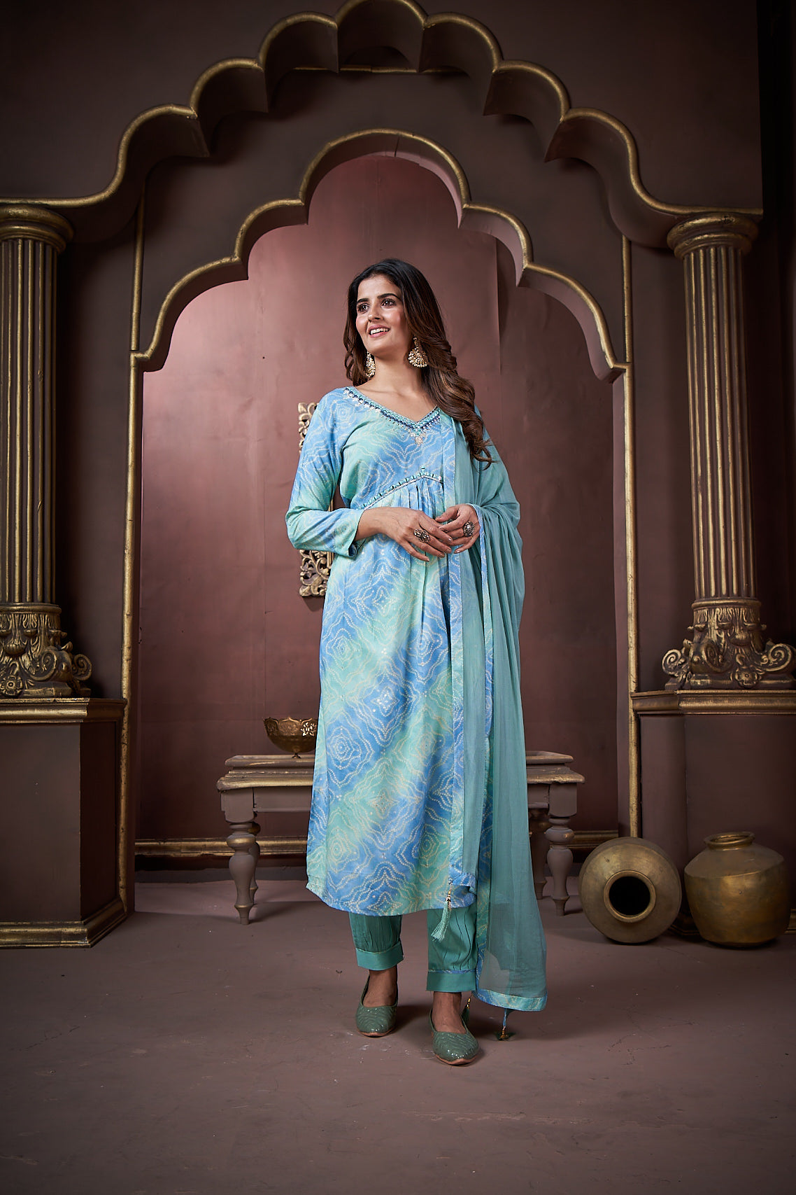 Jyoti Fashion Women's Sky Blue Rayon Floral Print with Handwork Designer Kurta Set with Dupatta | Swadesiicart