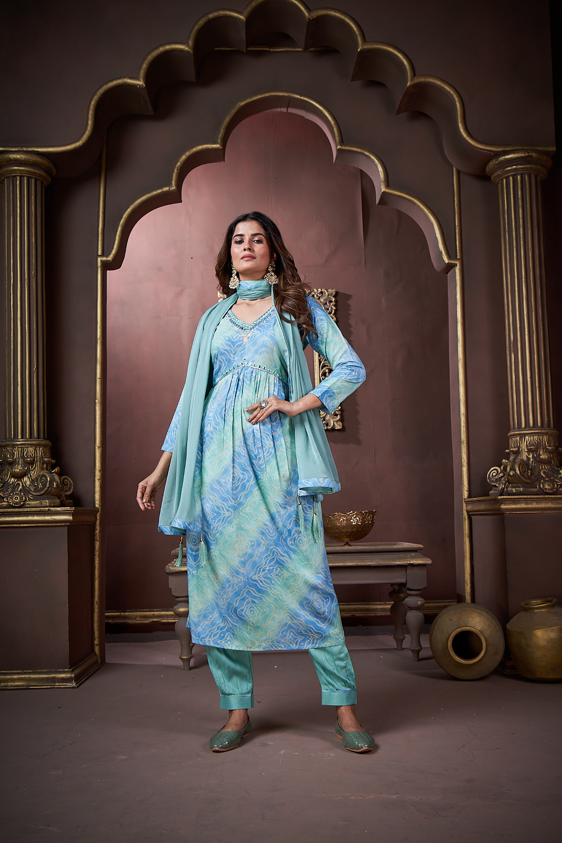 Jyoti Fashion Women's Sky Blue Rayon Floral Print with Handwork Designer Kurta Set with Dupatta | Swadesiicart