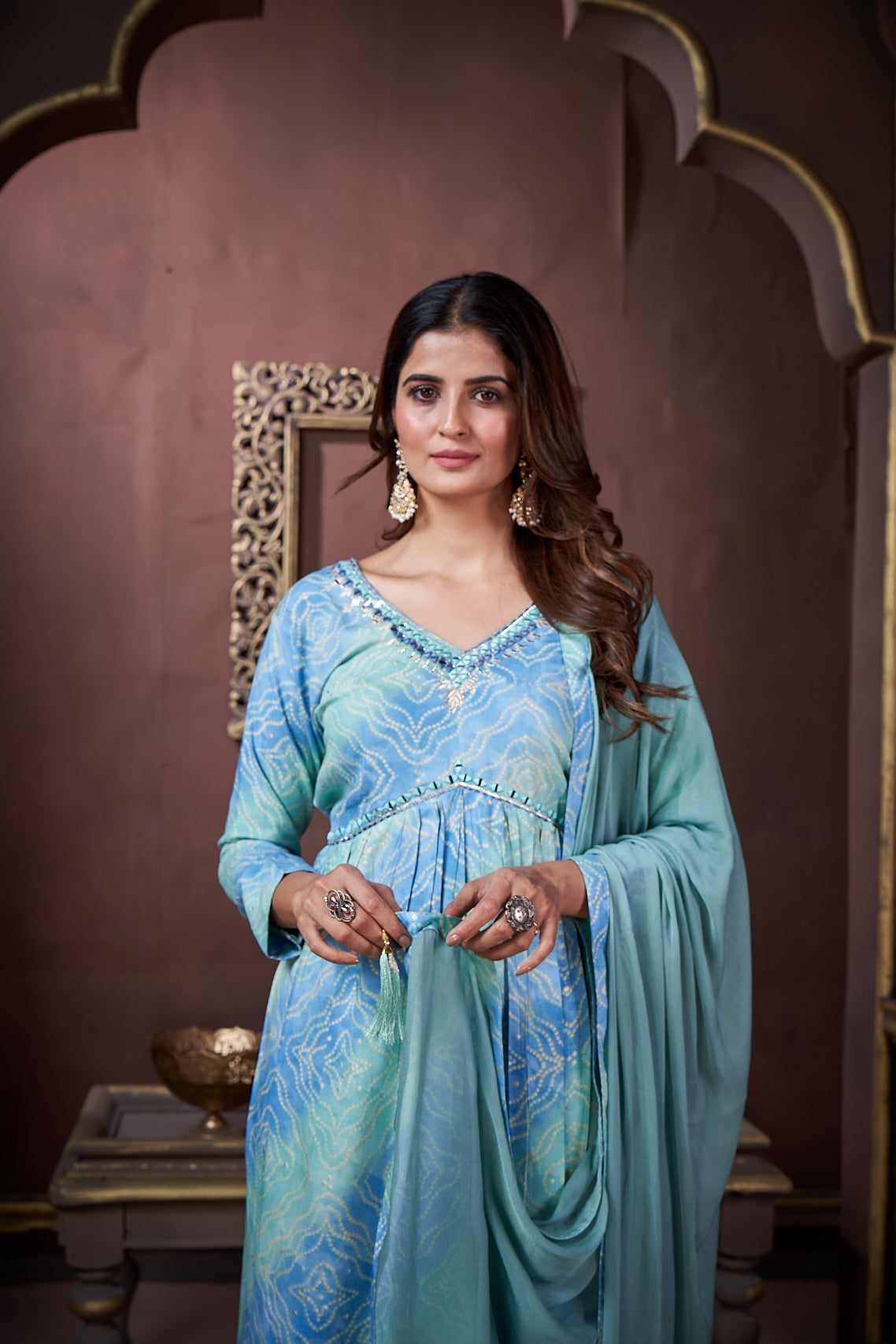 Jyoti Fashion Women's Sky Blue Rayon Floral Print with Handwork Designer Kurta Set with Dupatta | Swadesiicart