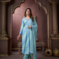 Jyoti Fashion Women's Sky Blue Rayon Floral Print with Handwork Designer Kurta Set with Dupatta | Swadesiicart
