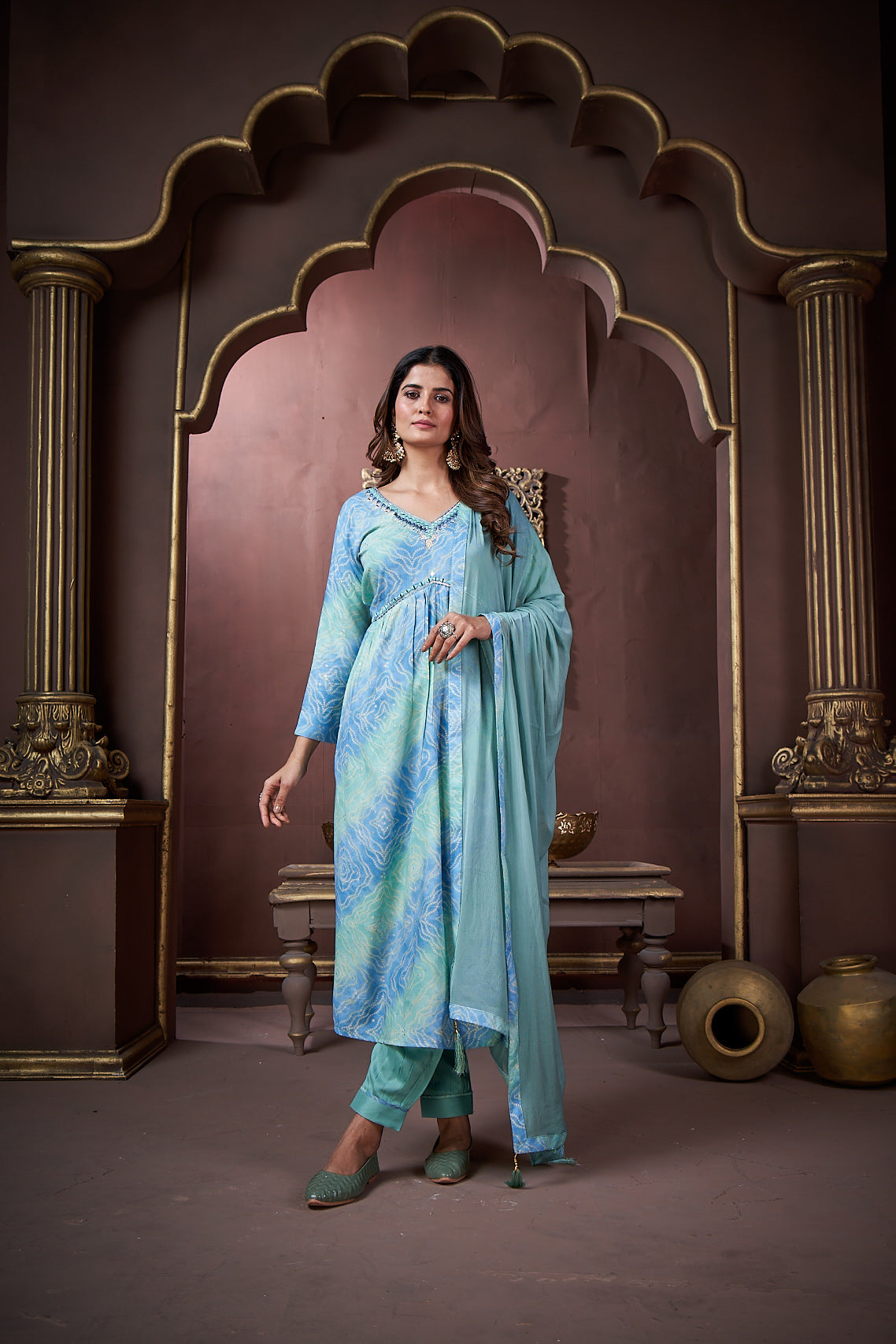 Jyoti Fashion Women's Sky Blue Rayon Floral Print with Handwork Designer Kurta Set with Dupatta | Swadesiicart