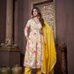 Jyoti Fashion Women's Yellow Rayon Floral Print with Handwork Designer Kurta Set with Dupatta | Swadesiicart