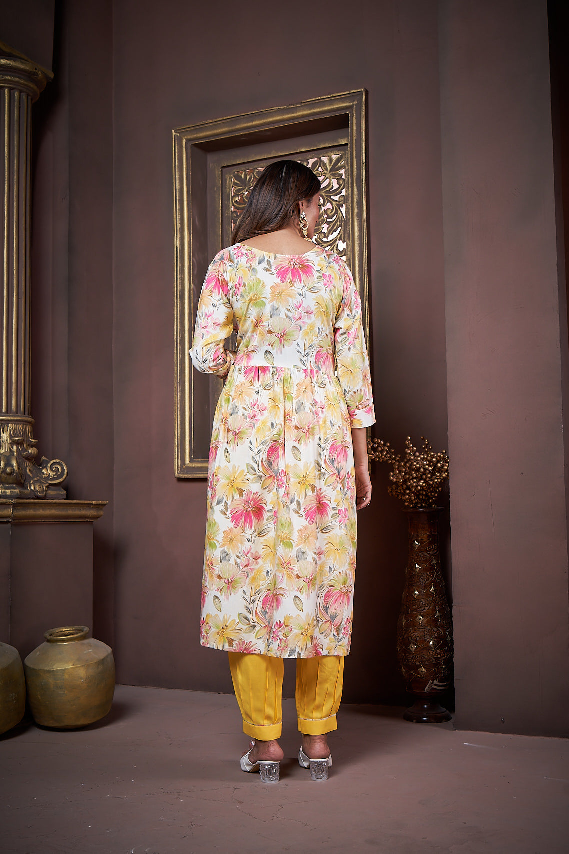 Jyoti Fashion Women's Yellow Rayon Floral Print with Handwork Designer Kurta Set with Dupatta | Swadesiicart