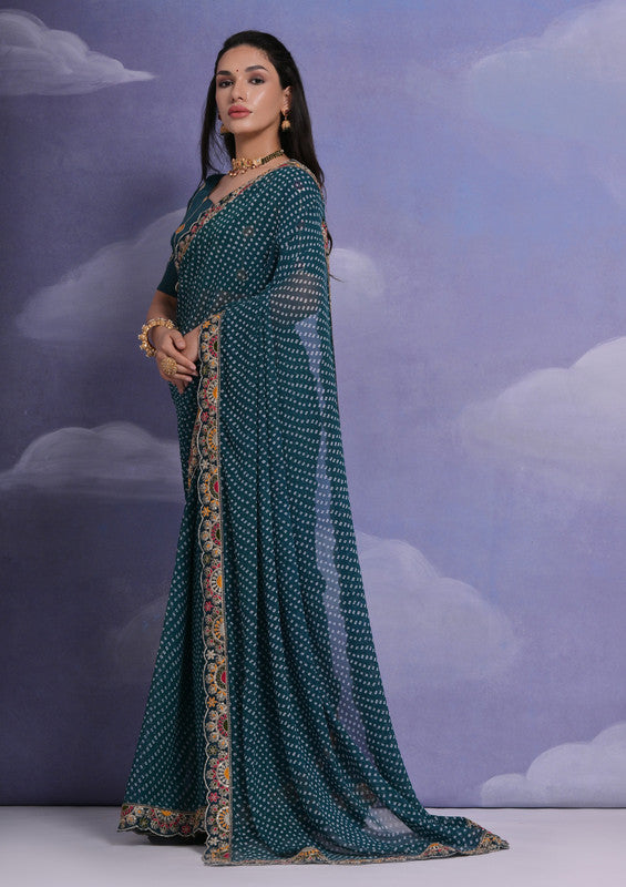 Jyoti Fashion Women's Morpich Coding Sequence Georgette Saree with Blouse | Swadesiicart