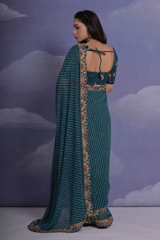 Jyoti Fashion Women's Morpich Coding Sequence Georgette Saree with Blouse | Swadesiicart