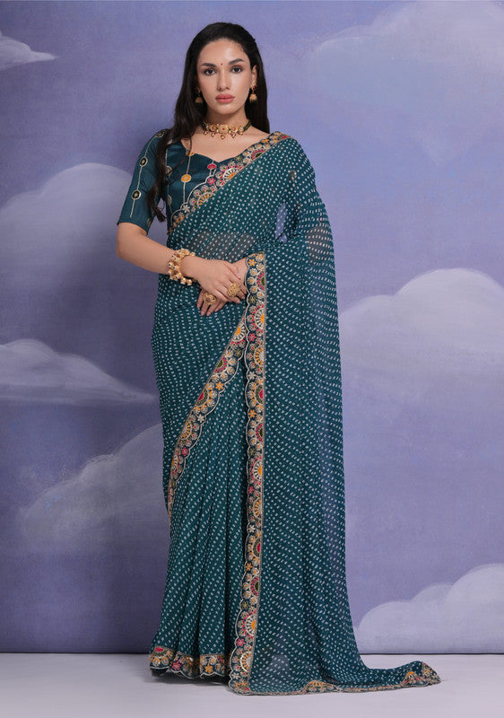 Jyoti Fashion Women's Morpich Coding Sequence Georgette Saree with Blouse | Swadesiicart