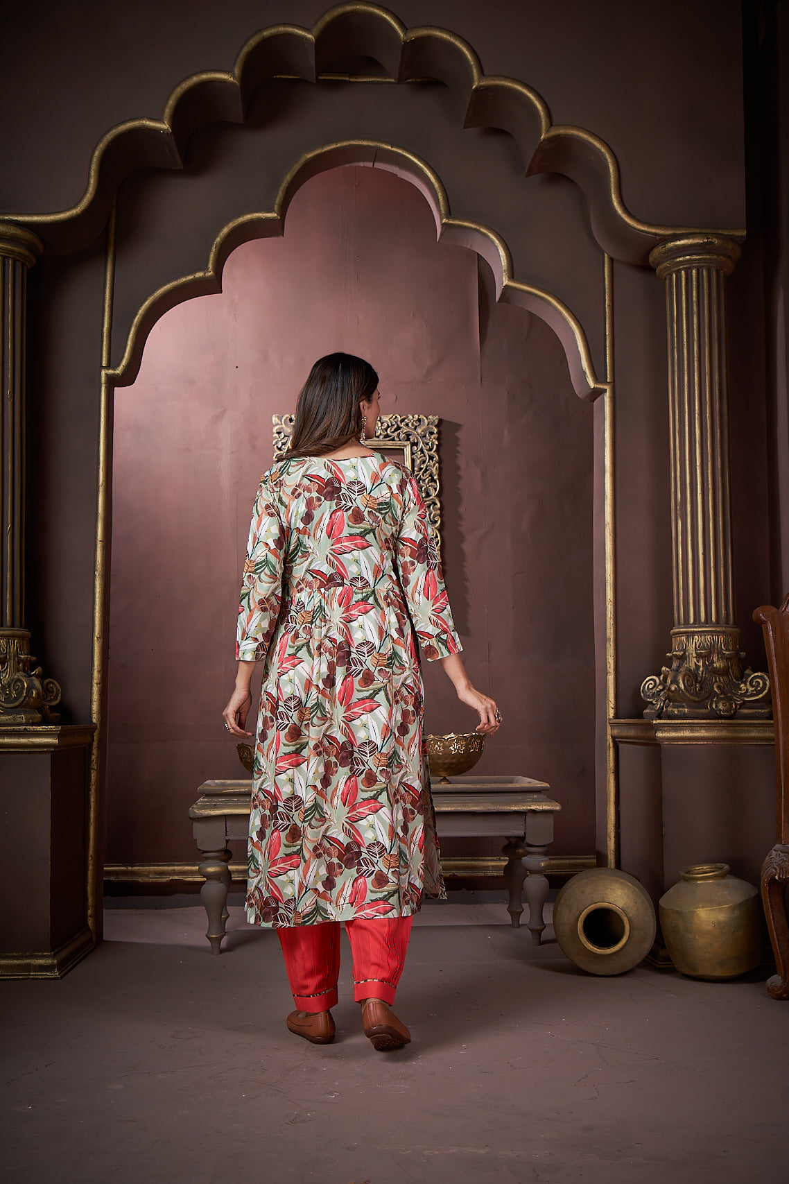 Jyoti Fashion Women's Red Rayon Floral Print with Handwork Designer Kurta Set with Dupatta | Swadesiicart
