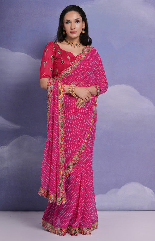 Jyoti Fashion Women's Rani Pink Coding Sequence Georgette Saree with Blouse | Swadesiicart