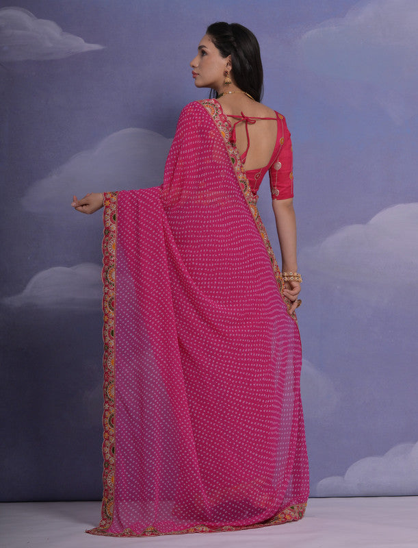 Jyoti Fashion Women's Rani Pink Coding Sequence Georgette Saree with Blouse | Swadesiicart