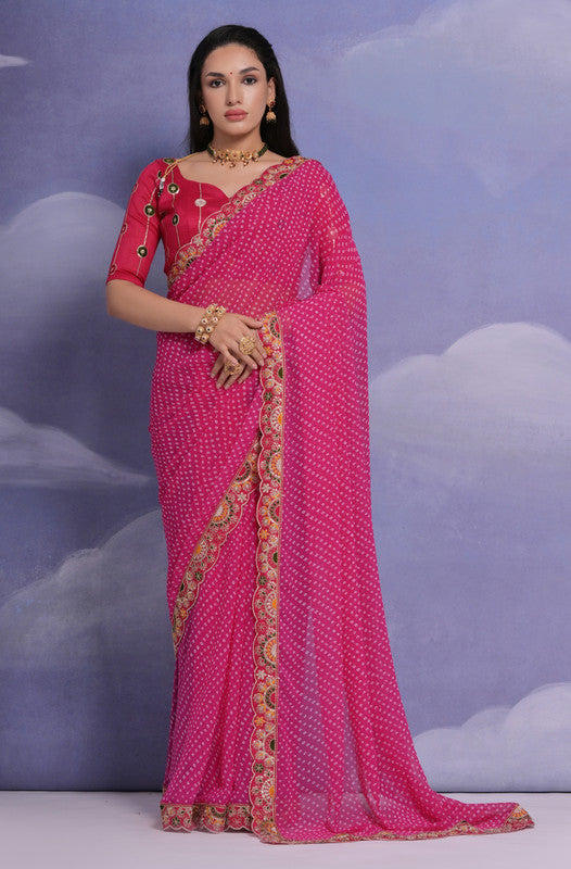 Jyoti Fashion Women's Rani Pink Coding Sequence Georgette Saree with Blouse | Swadesiicart