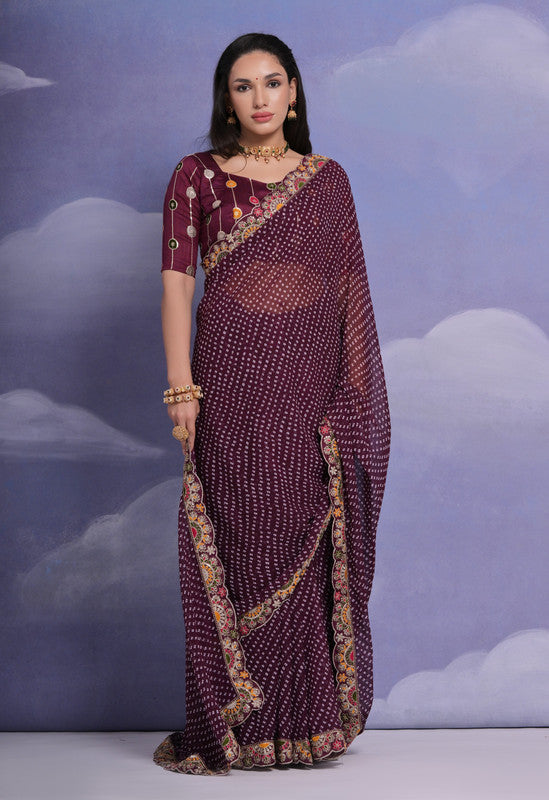 Jyoti Fashion Women's Wine Coding Sequence Georgette Saree with Blouse | Swadesiicart