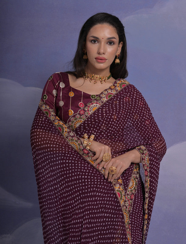 Jyoti Fashion Women's Wine Coding Sequence Georgette Saree with Blouse | Swadesiicart