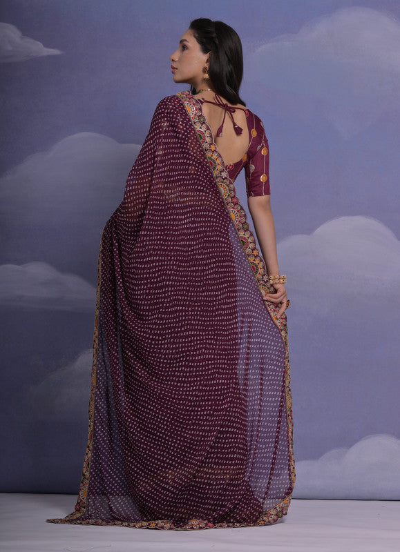 Jyoti Fashion Women's Wine Coding Sequence Georgette Saree with Blouse | Swadesiicart