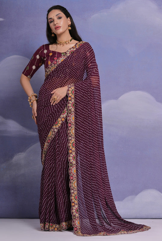 Jyoti Fashion Women's Wine Coding Sequence Georgette Saree with Blouse | Swadesiicart